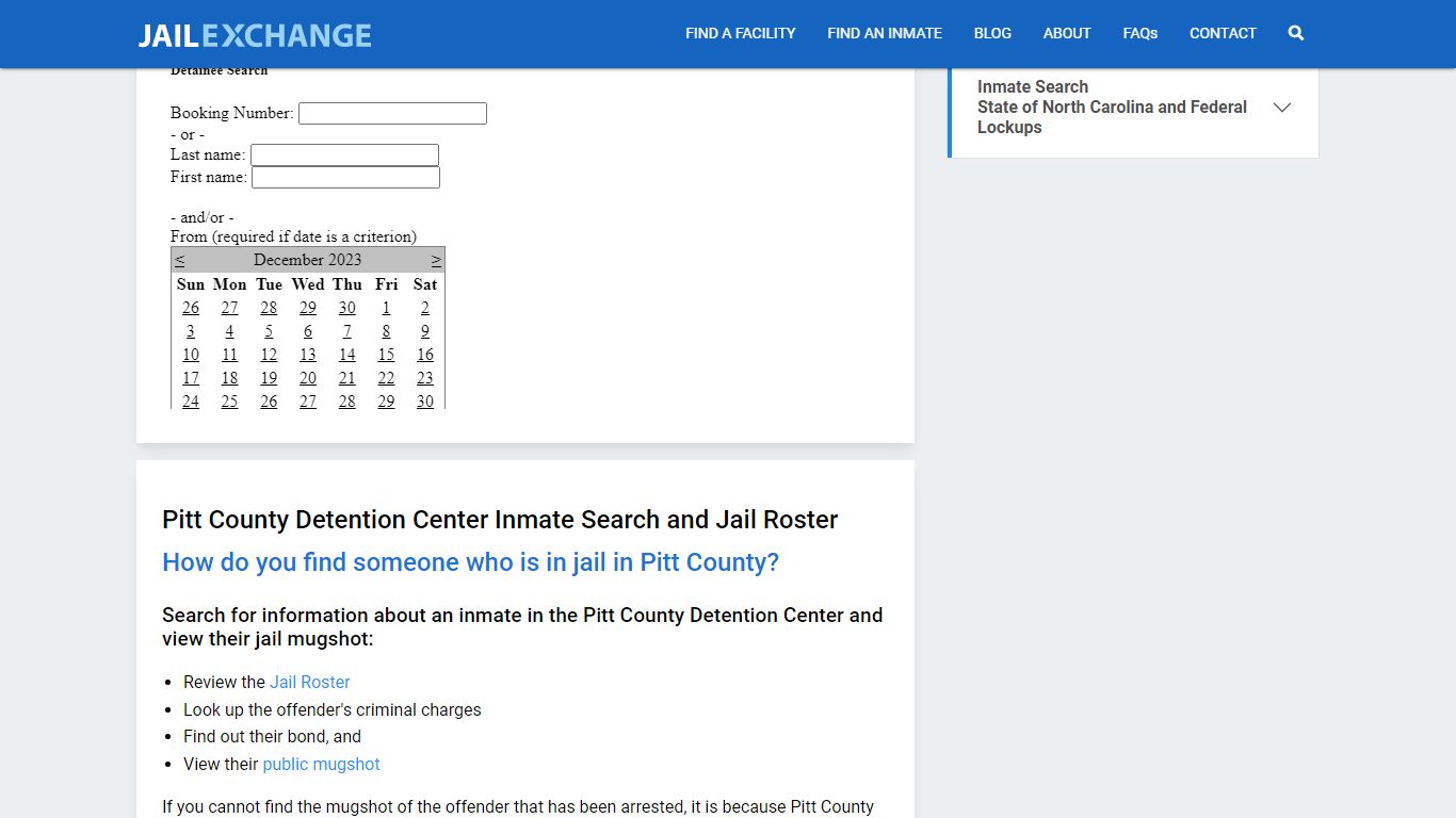 Pitt County Detention Center Inmate Search - Jail Exchange